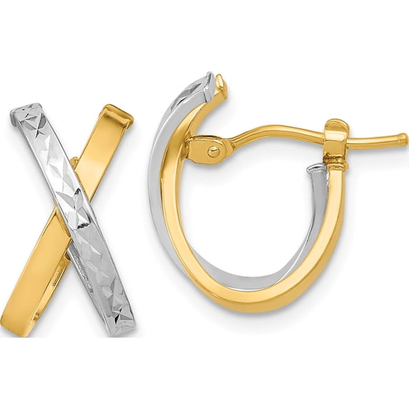 14K Two-Tone Diamond-Cut Polished Hoop Earrings (16.08 X 14.12) Made In Italy tf1201