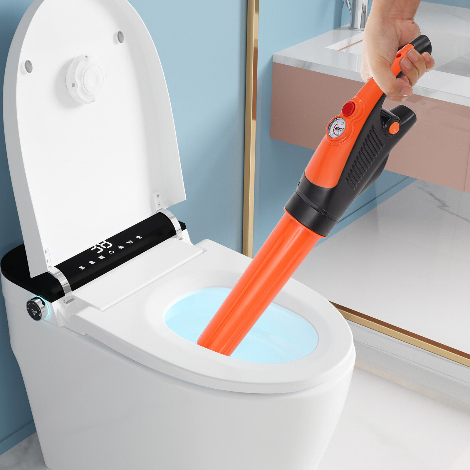 Toilet Plunger Drain Unblocker Electric Pneumatic Dredge Remover Cleaner 70PSI