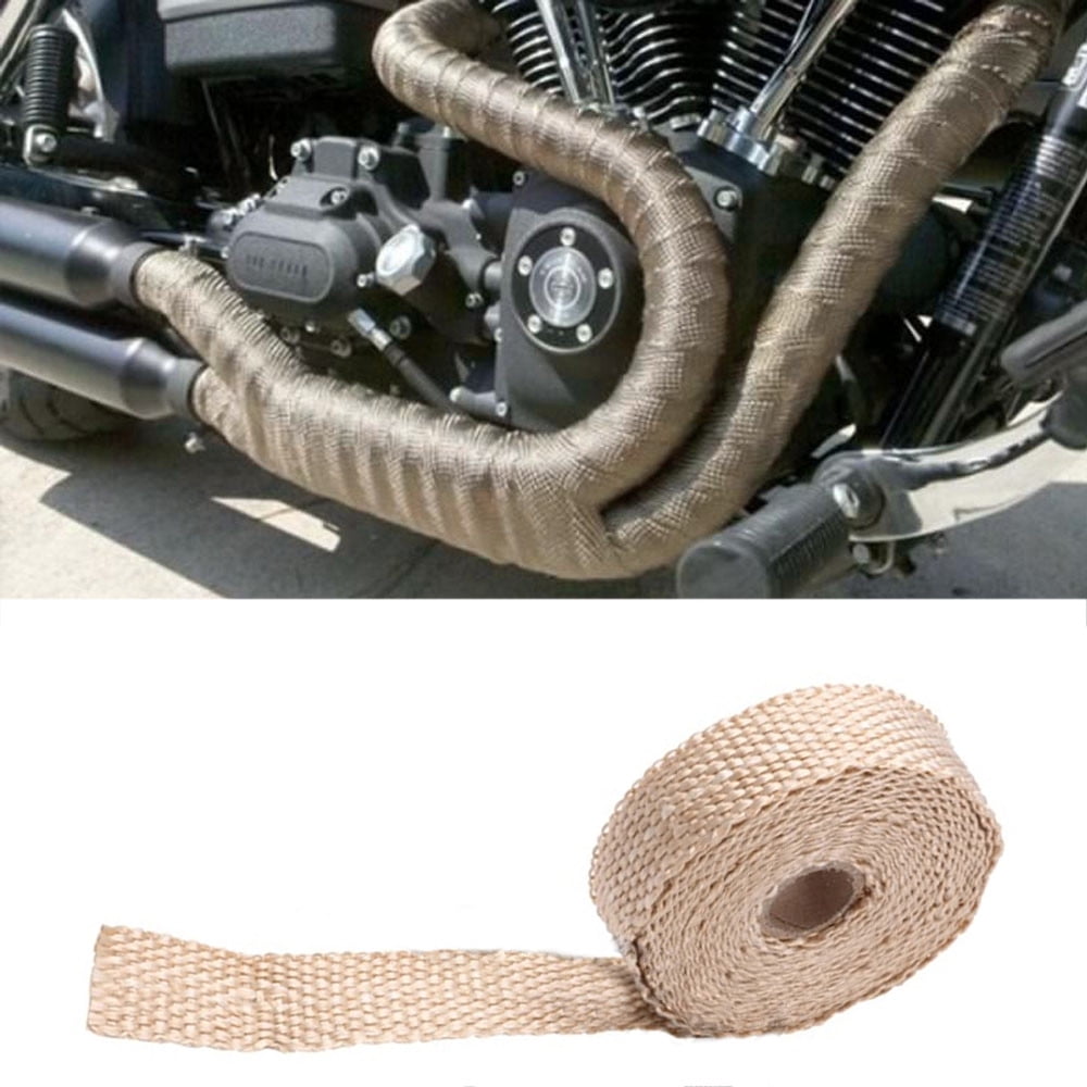 Cuque Universal Motorcycle Exhaust Pipe Heat-Wrap Glass Fiber Link Tube Protector Cover Wrap 5m Car Insulation Tape Exhaust Heat Wrap with 4 Stainless Steel Cable Ties Red 
