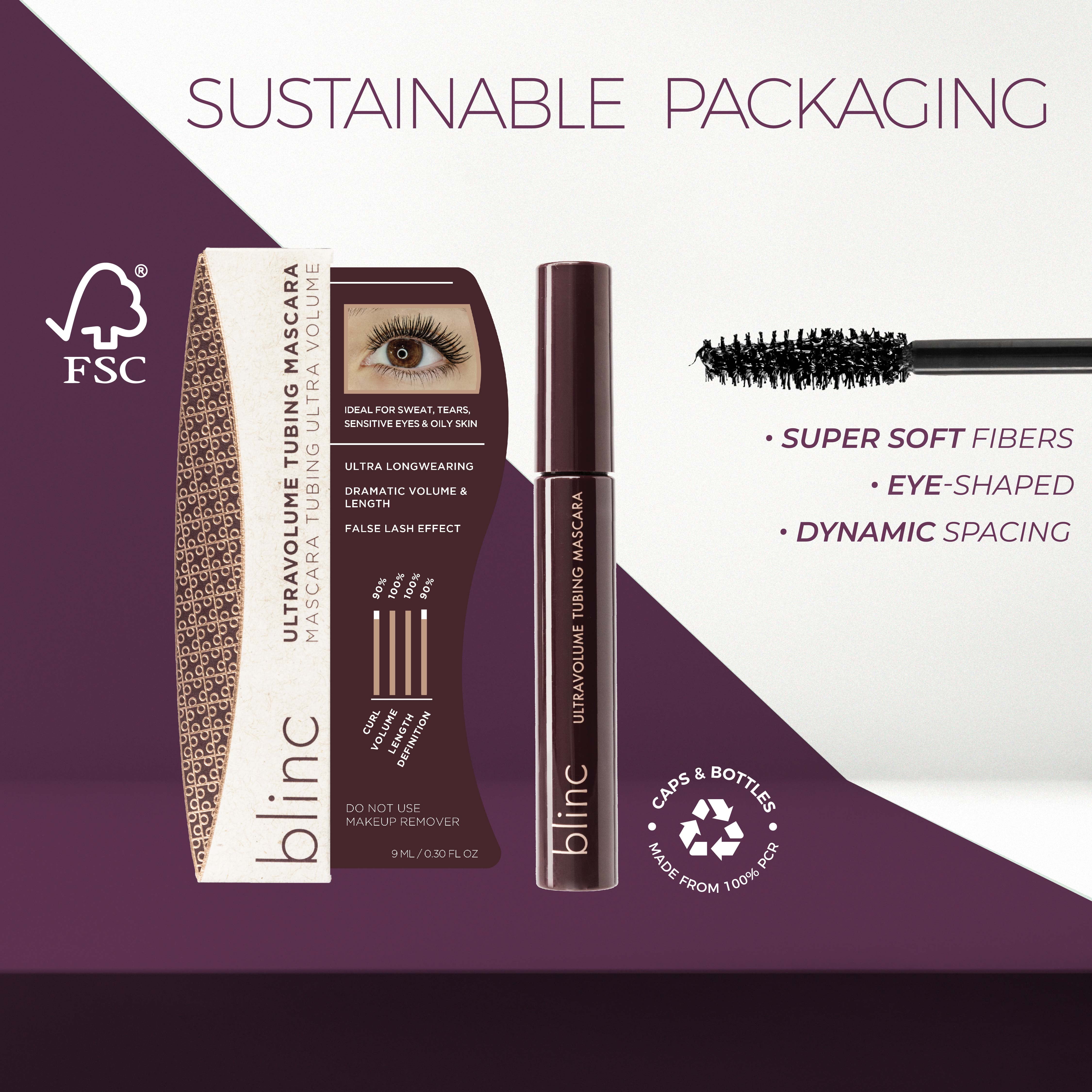 Blinc UltraVolume Tubing Mascara | Volumizing, Lengthening and Curling Mascara | Ultra-Longwearing Washable Mascara | Clean, Vegan and Cruelty-Free | 9mL / 0.30 Fl. OZ Black