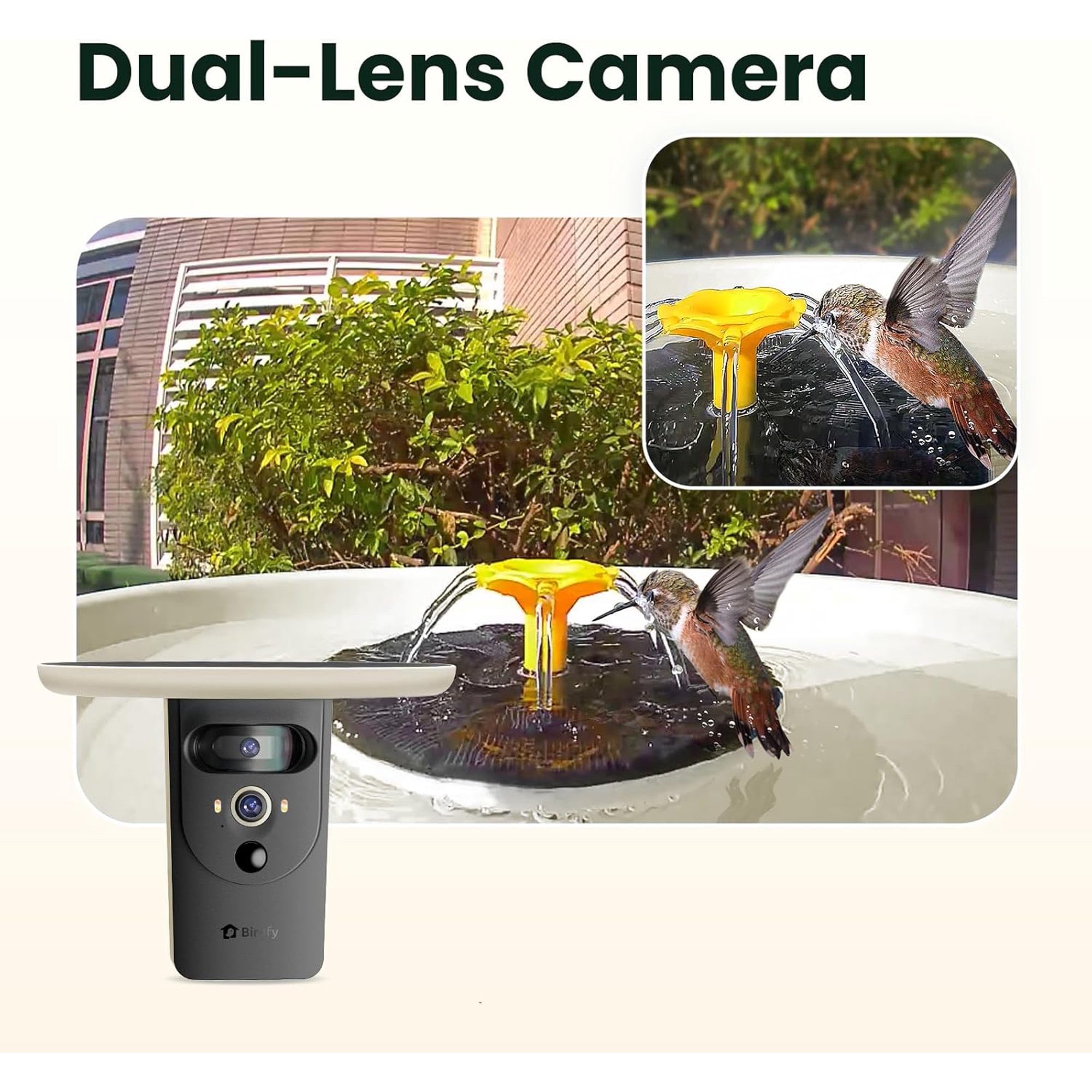 Birdfy Smart Bird Bath with Camera,Solar Birdbath for garden,Dual-Lens Fountain Outdoor, AI Bird Identification & Auto Video Capture with Notification