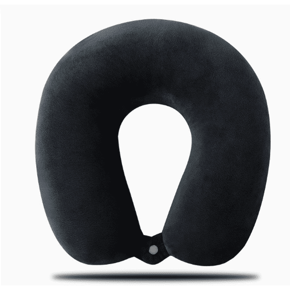 100% Pure Memory Foam Travel Neck Pillow - Washable Cover (Black)