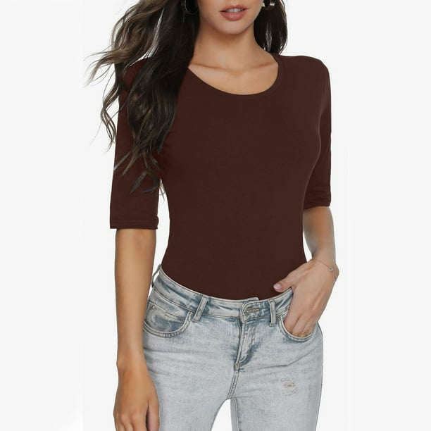 MKLEKYY Playeras Algodon Mujer Camiseta Básica De Manga Corta Para Mujer, Color Liso, Corte Entallado Talla XL