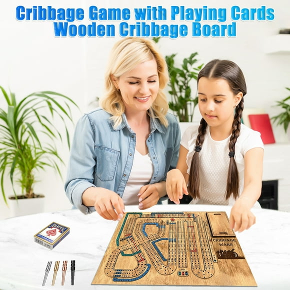 1 Set Cribbage Wars Board Game with Playing Cards Pegs Wooden Interactive Portable Continuous Cribbage Game Travel Family Party Game