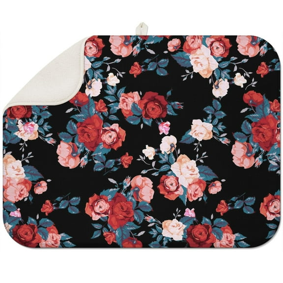 Microfibre Drying Mat for Kitchen Pioneer Dish Drying Drainer Mat Absorbent Colorful Floral Drying Mat Washing Up for Glass, Plate & Cup 18inch X 24inch