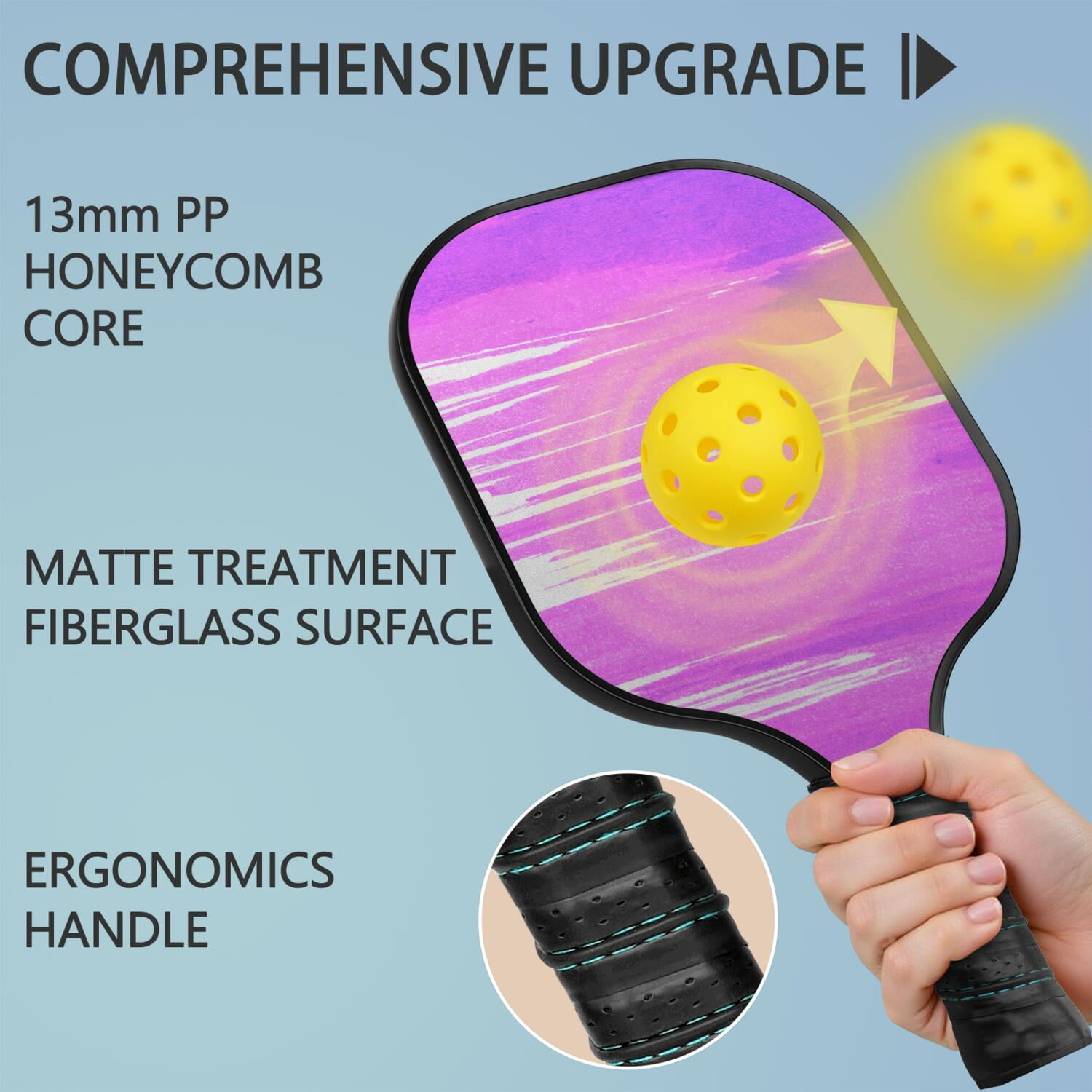 Pickleball Paddles Set Of 2, Fiberglass Surface, Fluid Smoke Aurora Art Style, 4 Balls & Bag