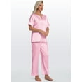 thumbnail image 6 of DAKIMOE Womens Silk Satin Pajama Sets Short Sleeve Pjs V Neck Pajamas for Women with Long Pant S to XL, 6 of 8
