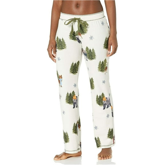 P.J. Salvage Womens Bears, Moose, And Trees Pajama Lounge Pants, Beige, Medium