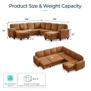 LINSY HOME 7 Seaters Modular Sectional Sofa, Plush Corduroy Sectional Couches, Sleeper Sofa with Pull Out Bed for Living Room, Brown
