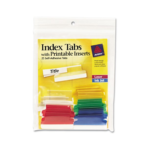 Avery Insertable Index Tabs with Printable Inserts 1 1/2 Assorted White