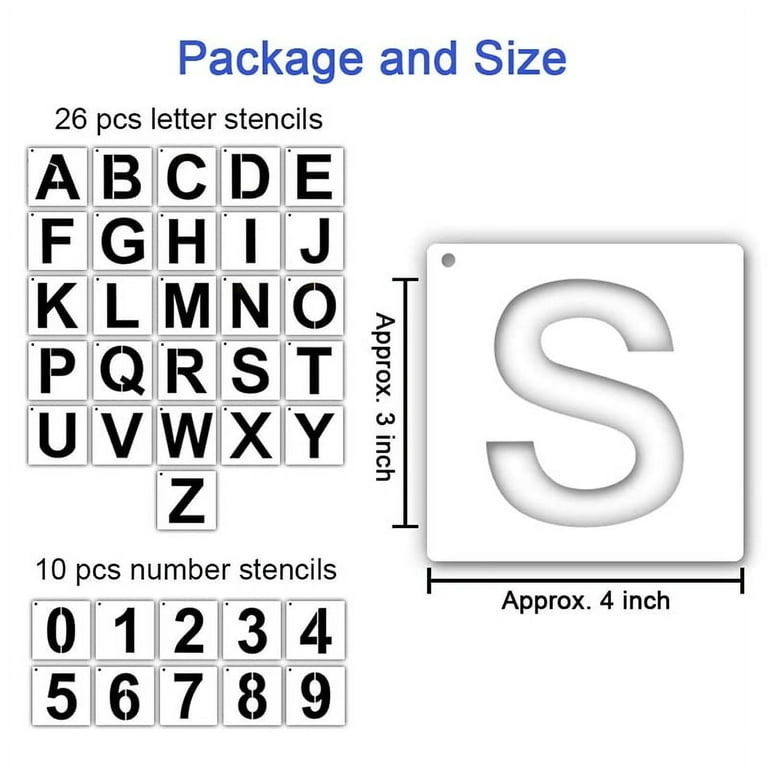 36Pcs Letter Stencils 3 inch Alphabet Templates Reusable Plastic Number  Stencils for Painting 