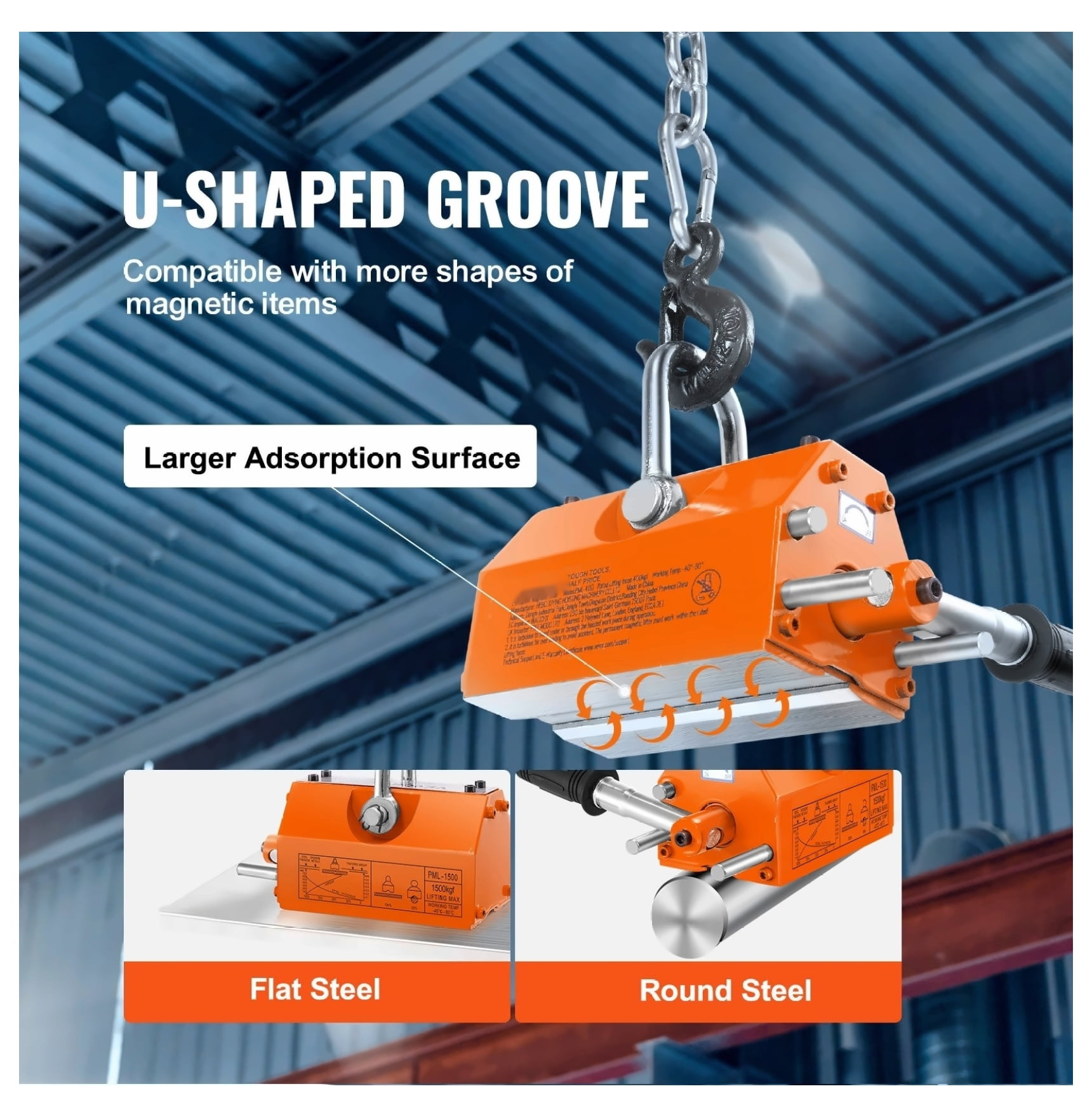 Magnetic Lifter 3300lbs Capacity - Heavy Duty Steel Lifting Magnet, Neodymium Permanent Magnet with Safety Handle, Ideal for Hoist, Crane, Metalwork