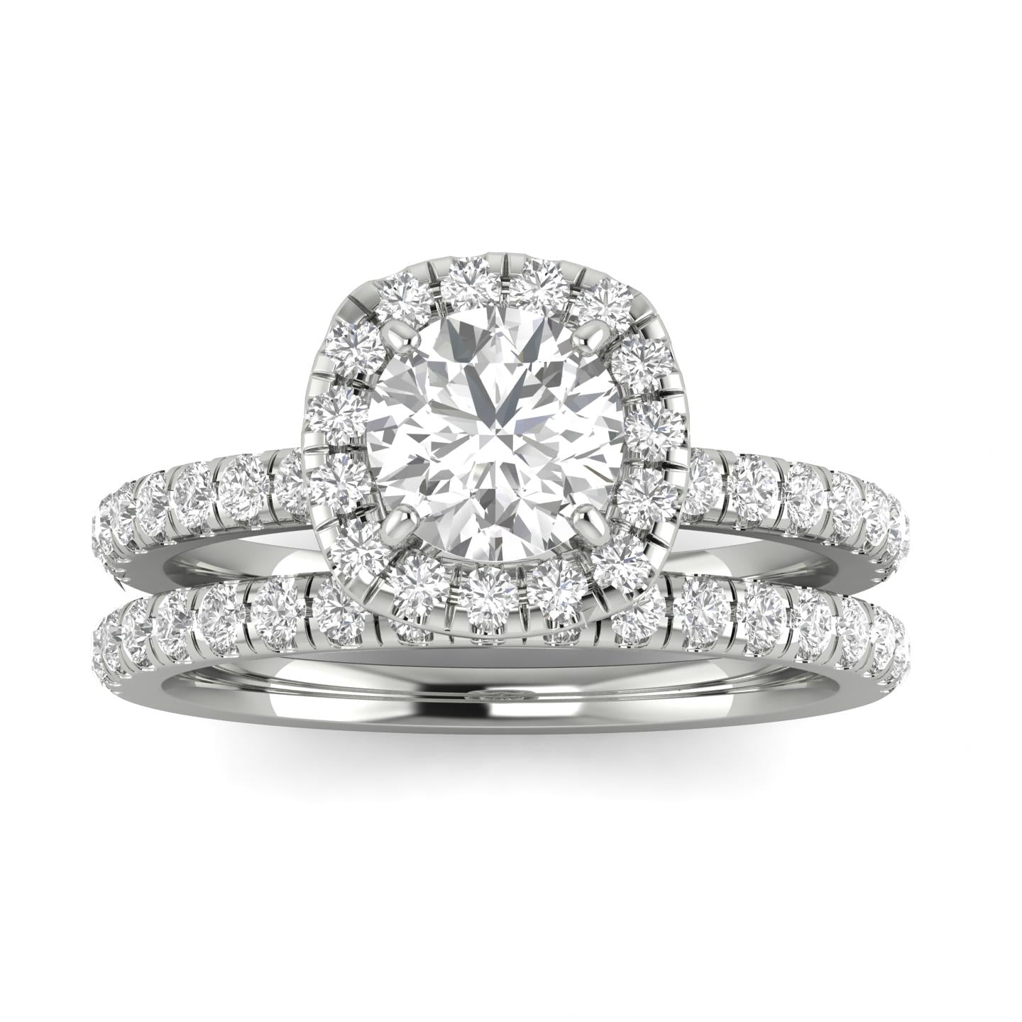 1.00ctw Diamond Halo Bridal Set Engagement Ring in 14k White Gold (1.00ctw,I2-I3, G-H)