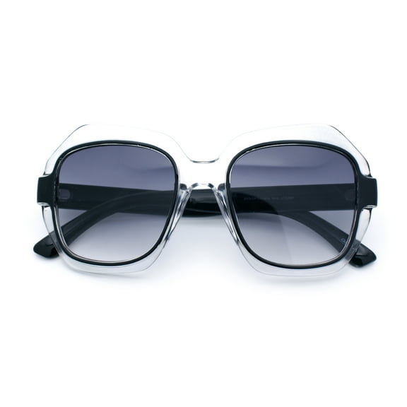 Womens Oversized Dimensional Thick Rectangle Retro Fashion Plastic Sunglasses [Clear Black - Smoke]