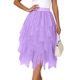 thumbnail image 4 of GEWSEY Tulle Skirts for Women, Puffy Skirt Asymmetrical Midi Length Ruffled Tutu Layered Mesh Fairy Skirt (Purple, M), 4 of 8