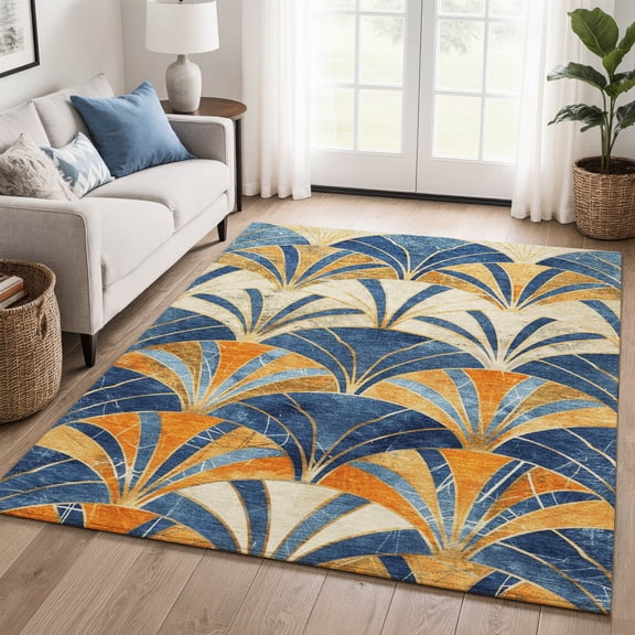 Addison Rugs Mayfield Premium Machine Washable Transitional Geometric Blue Rectangle Rug, 10' x 14'