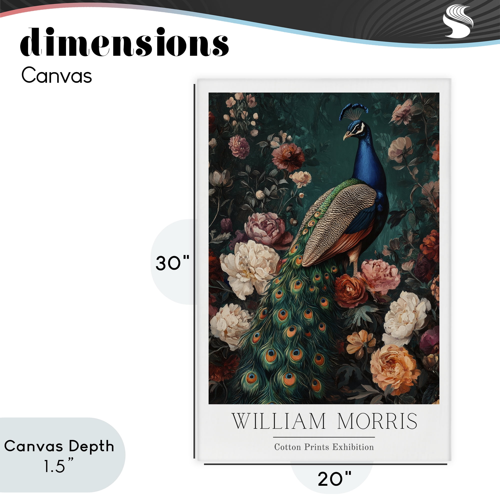Stupell Industries Vintage Floral Peacock William Morris Canvas Wall Art, design by Petal Prints Design