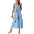 thumbnail image 2 of Vestidos de verano sin mangas para mujer INSPIRE CHIC, con escote en V, decoración de botones, vestido maxi fluido de tanque para playa, L azul, 2 of 6