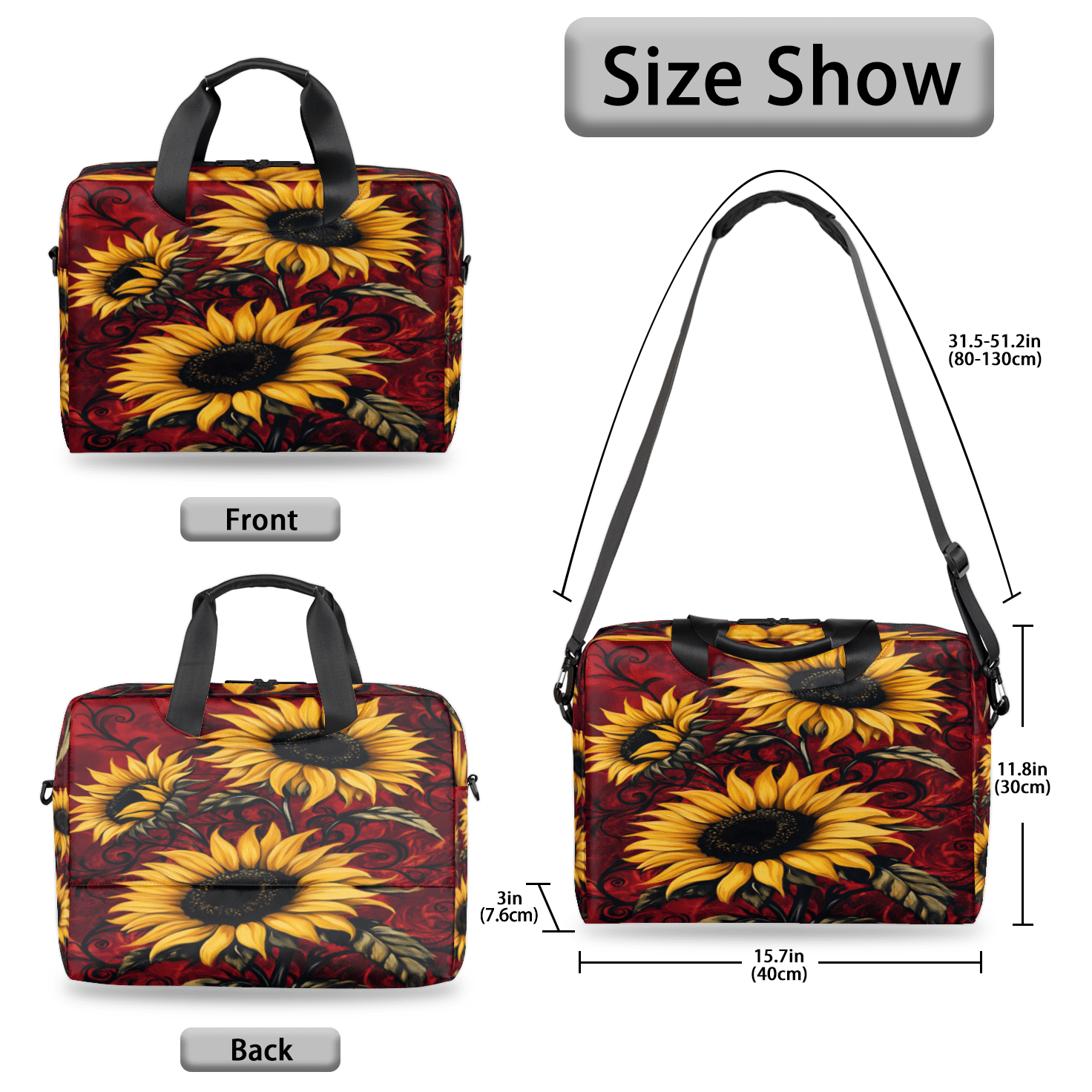 Herdesigns Sunflower Laptop Bag for Women Men, Computer Case Briefcase Messenger Bags, 15-15.6 inch Laptop Sleeve Shoulder Bag