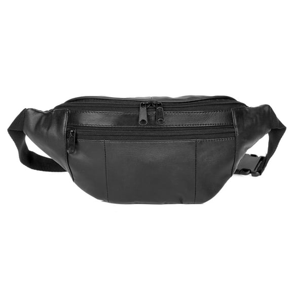 J. Buxton Men's 3-Zipper Belt Bag Fanny Pack Leather, Black