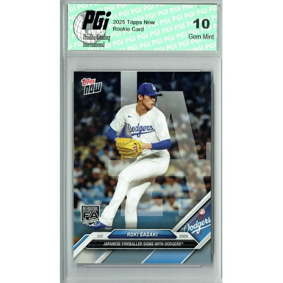 Roki Sasaki 2025 Topps Now #OS-13 Signs w Dodgers Rookie Card PGI 10