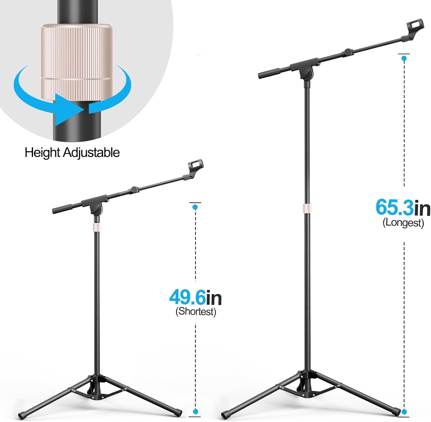 OUKMIC Microphone Stand with Boom Arm, Adjustable Tripod Mic Holder for Singing, Recording, Podcast and Stage