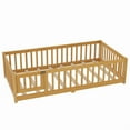 thumbnail image 4 of Montessori Bed with Rails, Twin Size Floor Bed with Door & Slats Support, Wood Playhouse Bed with Fence, No Box Spring Needed,Natural, 4 of 8