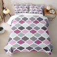 thumbnail image 2 of Castle Fairy Bohemian Geometric Quatrefoil Quilt Full 3-Piece,Retro Grid Motif Full Bedspread Sets,Plum Gray Mint,1 Coverlet and 2 Pillowcases, 2 of 7