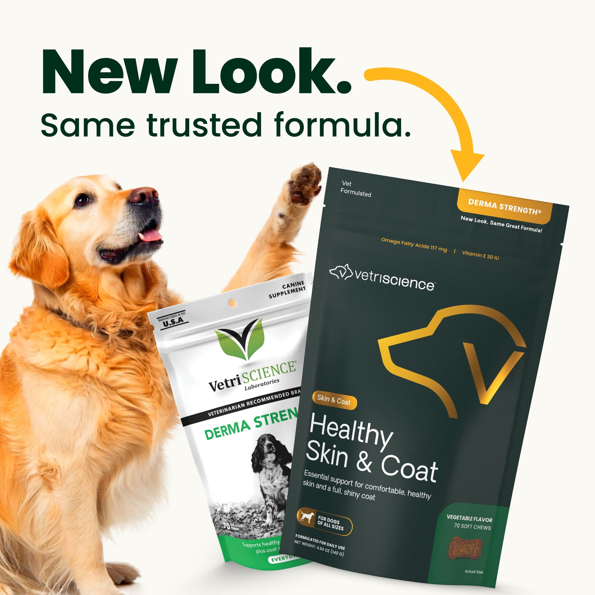 (6 pack) VetriScience Healthy Skin & Coat Chews for Dogs, Veggie, 70 Count