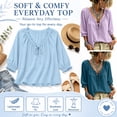 thumbnail image 5 of Women's Boho Peasant Blouse, Ruffle V-Neck Tie Front 3/4 Puff Sleeve Shirt, Loose Fit Solid Color Dressy Casual Summer Top for Work, Vacation, Beach, Travel and Everyday Wear, 5 of 6