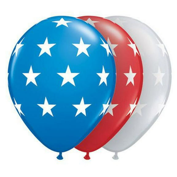 LOONBALLOON Stars Balloons, 11″ BIG STARS - DARK BLUE, RED & DIAMOND CLEAR