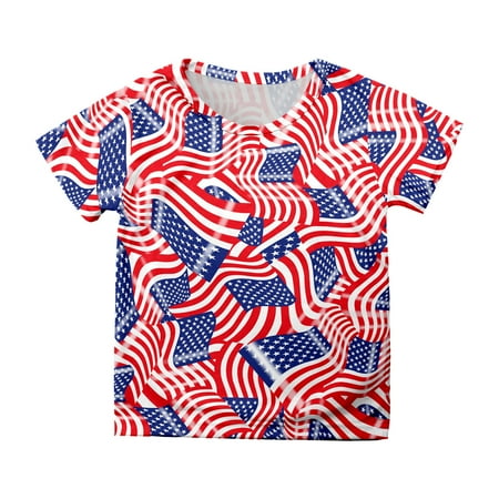 

ZMHEGW Shirts for Teen Kids Boys Girls Short Sleeve Independence Day Prints T Shirt Child Tops