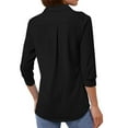 thumbnail image 3 of Luogg Women Solid Loose V Neck Three Quarter Sleeve Shirt Long Sleeve Casual Top Plus Size Blouses, 3 of 5