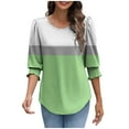 thumbnail image 2 of Uaswgudfs Tees for Women Trendy Tops Dressy Patchwork Color Combination Casual 3/4 Sleeve Shirts Round Neck Summer Clothes Trendy Ladies Blouses 2025, 2 of 8