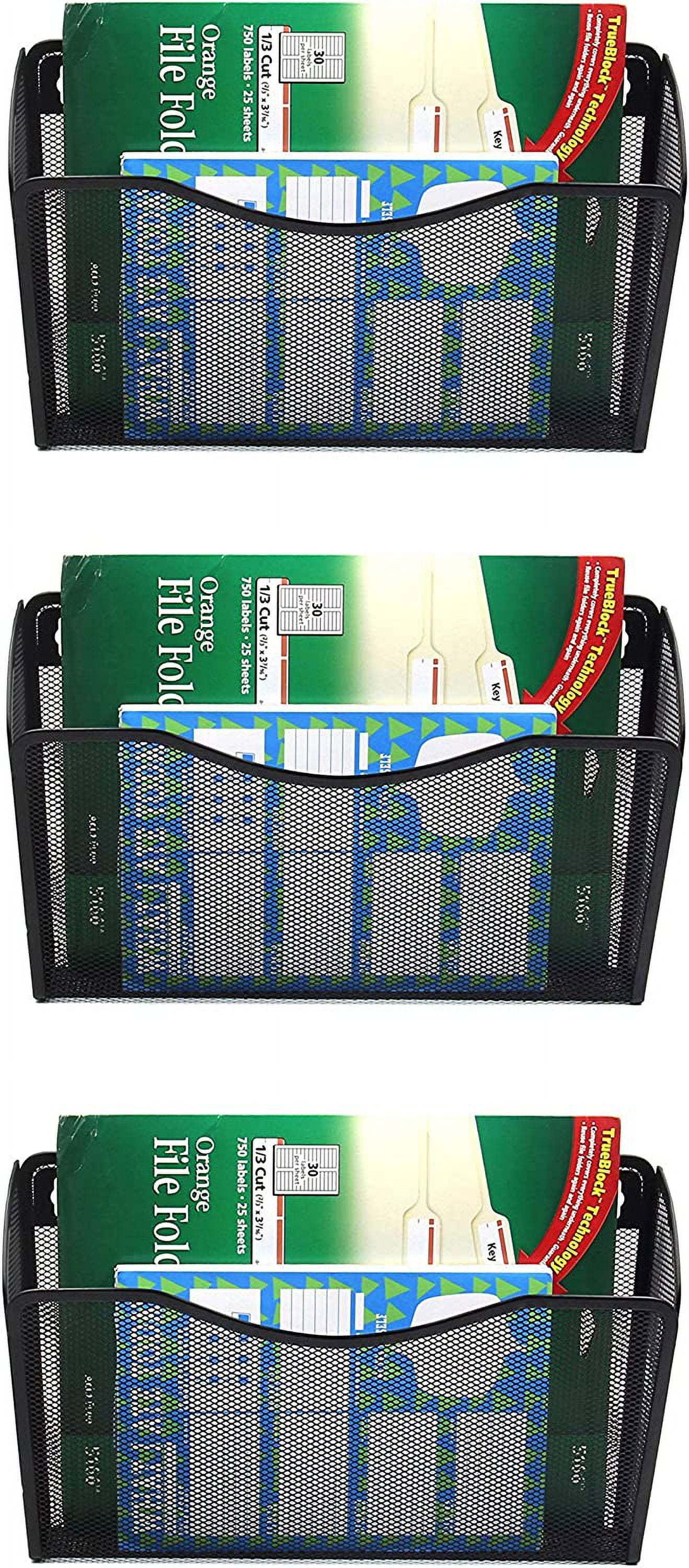 3 Single Pocket Mesh Hanging File Organizer, Vertical Wall Mounted Magazine File Holder, Mount Basket Mail Paper Document Folder Organizing for Office, Home and School, Gold
