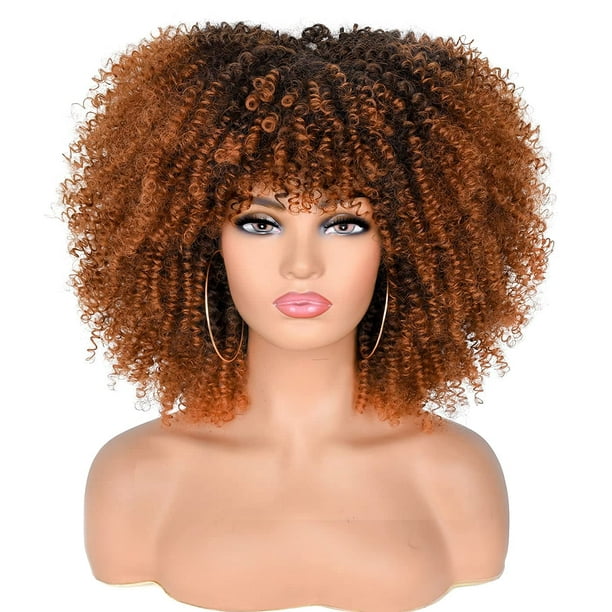 ANNISOUL Curly Wigs for Black Women with Bangs Synthetic Kinky Curly Hair Ombre Brown ANNISOUL Curly Wigs for Black Women with Bangs Synthetic Kinky Curly Hair Ombre Brown