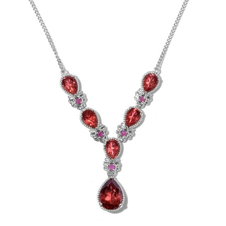 - 925 Sterling Silver Platinum Plated Pear Salmon Triplet Quartz Multi Gemstone Gift Necklace 18