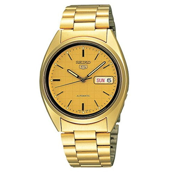 Seiko Men's SNXL72 5 Automatic Gold-Tone Stainless Steel Bracelet Watch with Patterned Dial