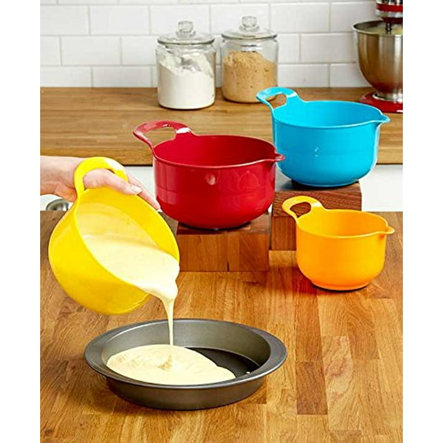 Gourmet Home Products 4 Piece Polypropylene Batter Bowl Set with Non Skid Bottom, Red