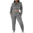 thumbnail image 5 of Scyoekwg Two Piece Sets for Women 2025 Fall Outfits Sweatsuit Short Long Sleeve Sweatshirt Jogger Sweatpant Fashion Matching Outfits Casual Two Piece Set Lounge Set (Gray,XXL), 5 of 6