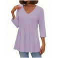 thumbnail image 2 of Lenpel Peplum Tops for Women 3/4 Length Sleeve V Neck Babydoll T Shirts Dressy Casual Tees Tunic Tee Blouses(Purple,XX-Large), 2 of 5