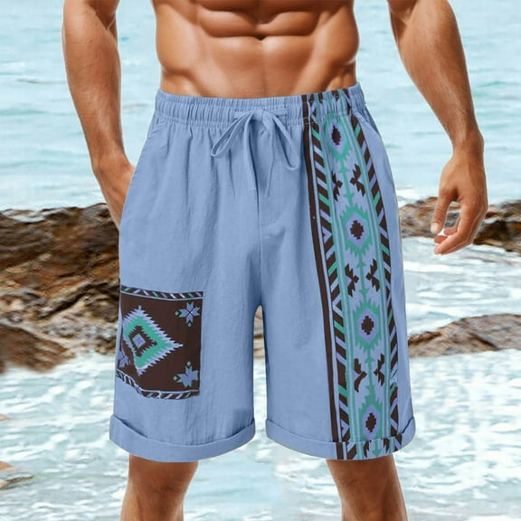 Nrmvnmi Men's Boho Drawstring Waist Paisley Print Summer Beach Shorts Father's Day Gifts For Dad ,4th of July Gifts for Men