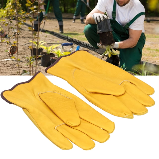 Guantes de Jardinería ANGGREK Guantes de Apicultura Piel de Vaca Dedos Completos Protector de Manos Resistente a Cortes Tamaño L