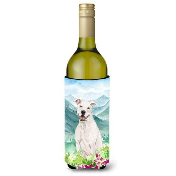 Mountian Flowers White Staffie Bull Terrier Wine Bottle Beverage Insulator Hugger