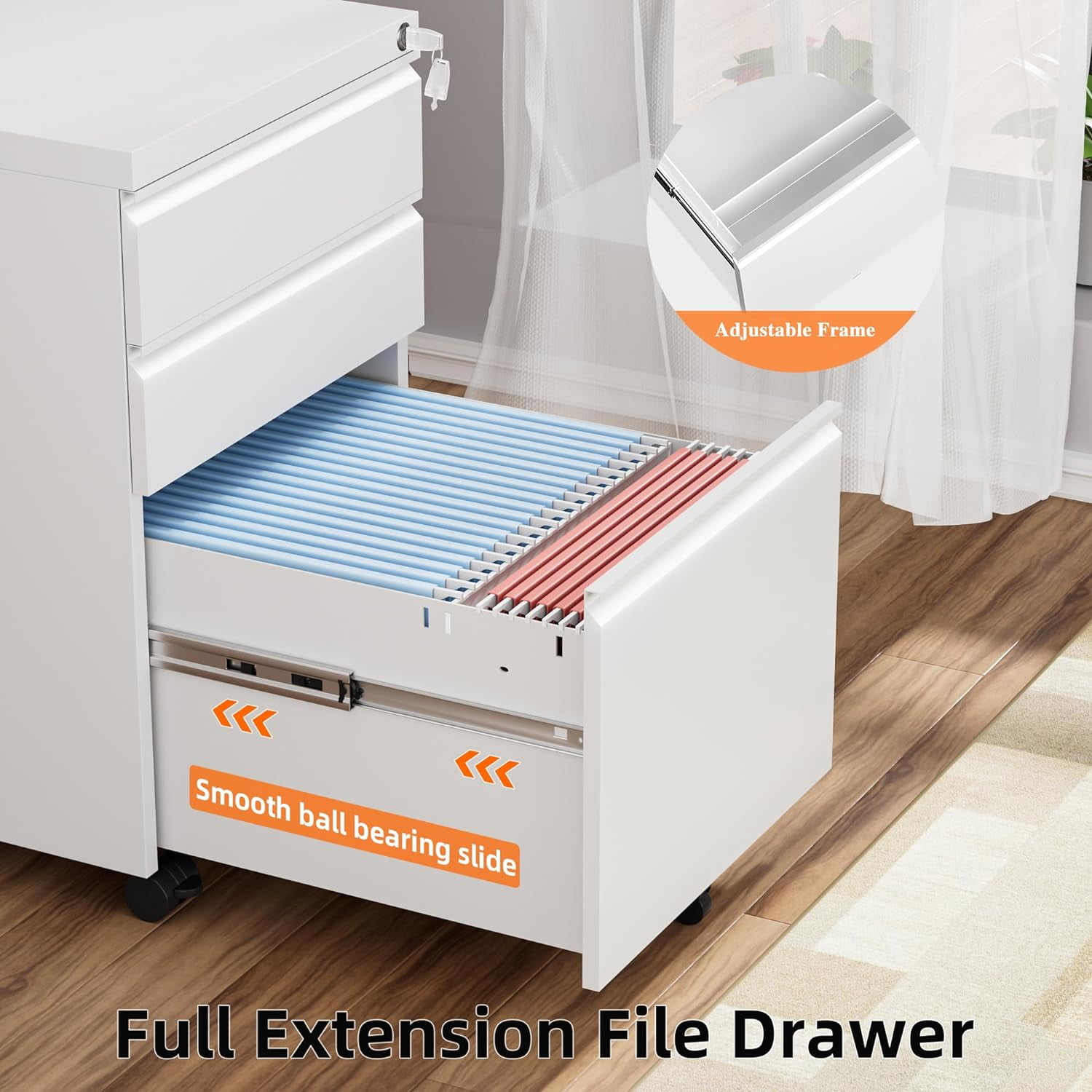 SOLAURA 3 Drawer Mobile File Cabinet with Lock & Wheels, Fully Assembled Rolling Filing Cabinet Except Casters, Under Desk Metal Storage for Office, Fits Legal/Letter/A4 Size(Assembled, White)