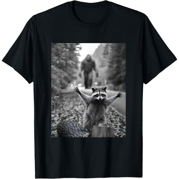 Scared Raccoon Selfie With Sasquatch Bigfoot , Funny Raccoon T-Shirt TShirt
