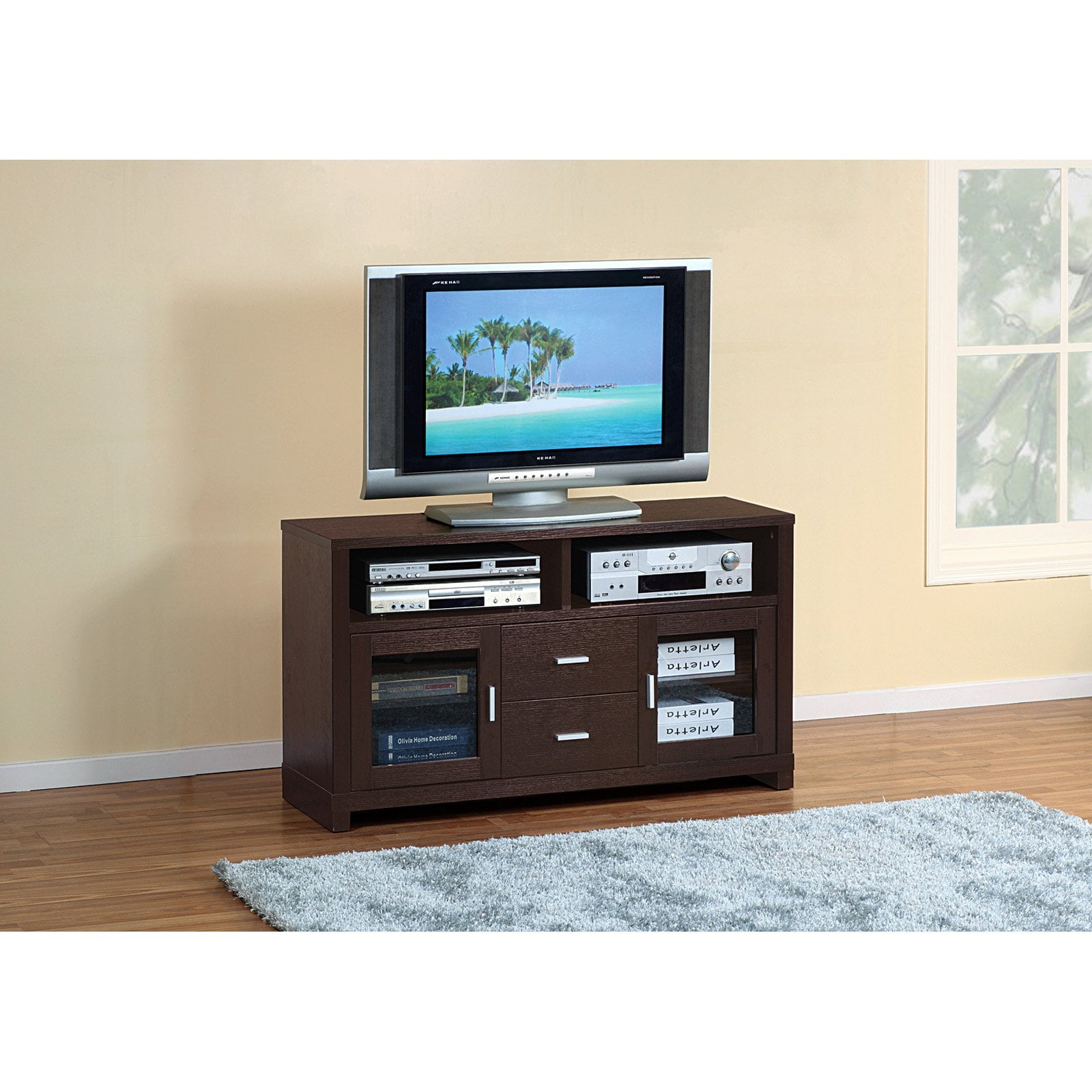 Smart Home 47 in. Entertainment TV Stand with 2 Glass Doors Walmart