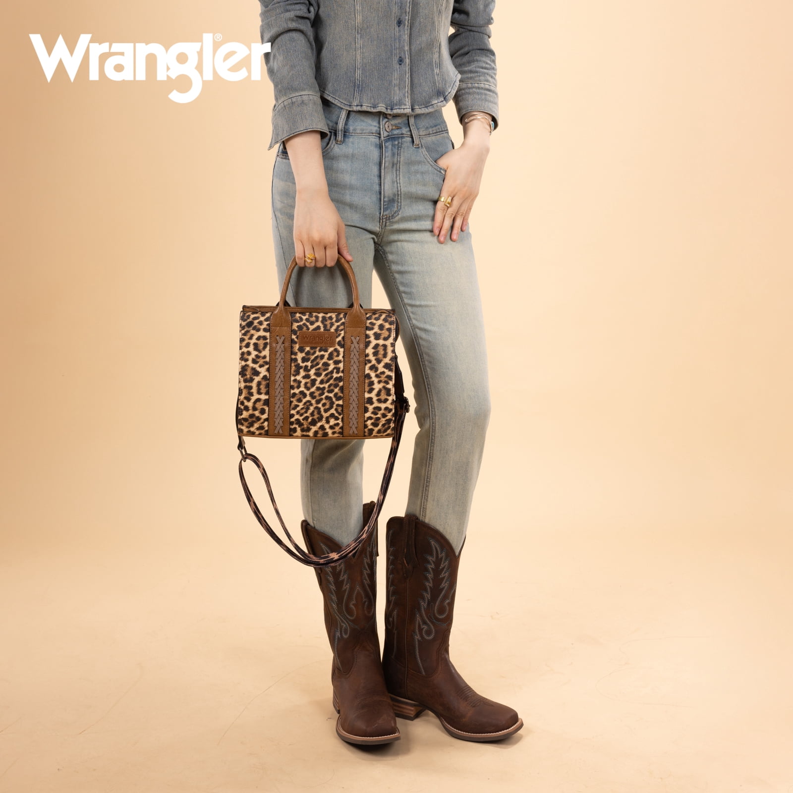 Wrangler Purse Medium Tote Bags for Women with Card Holder Wallet Designer Satchel Top-handle Handbags, Leopard Print
