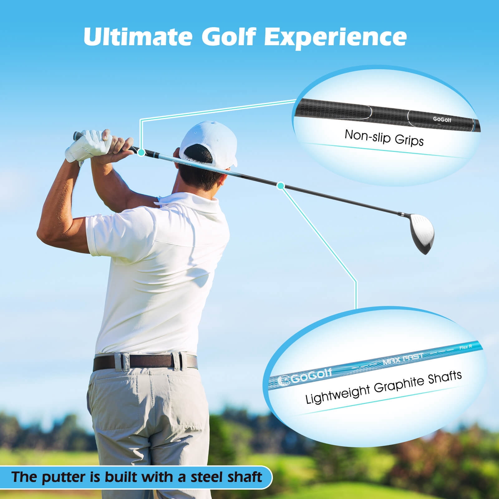 Costway 12 Pieces Men's Complete Golf Club Set Right Hand Includes 460CC #1 Driver White