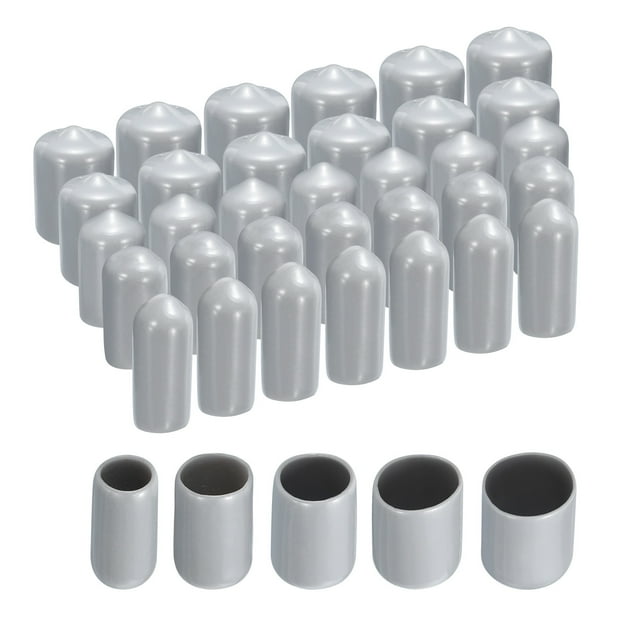 Unique Bargains 100 Pcs Embouts Ronds en Caoutchouc 1/4 Pouces 3/8 Pouces 1/2 Pouces 5/8 Pouces 3/4 Pouces Protecteurs de Filetage de Vis pour Couvercle en Vinyle Gris